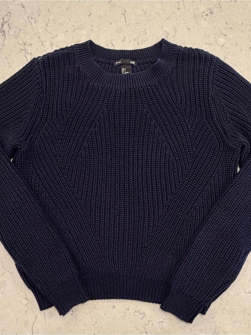 H&M Navy Textured Crewneck Sweater